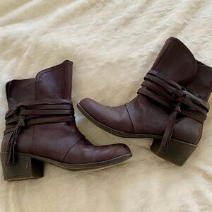 Covergirl womens Brown Ankle Boots with Wrap Tassel Detail